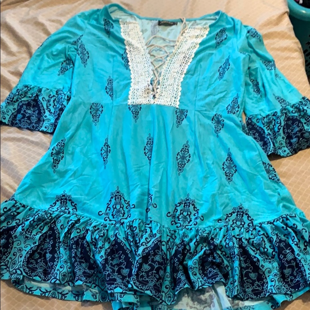 Turquoise and navy tunic top only wore once